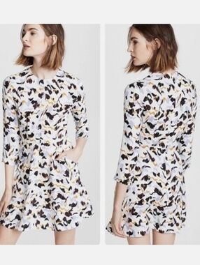 A.L.C. 100% Silk Terry Long Sleeve Cream Multicolor Mini Dress 8